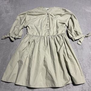 Asos Design Dress Womens 8 Green Puff Sleeve Ties Detail Mini‎ Button Front